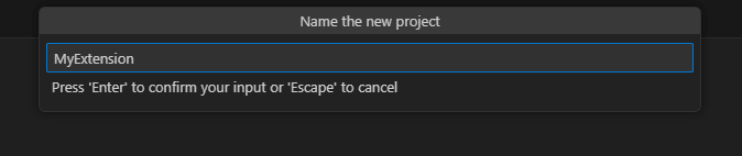 Visual Studio Code - Command Palette - Entering a project name