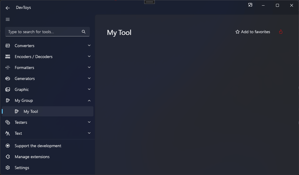 DevToys - My Tool selected