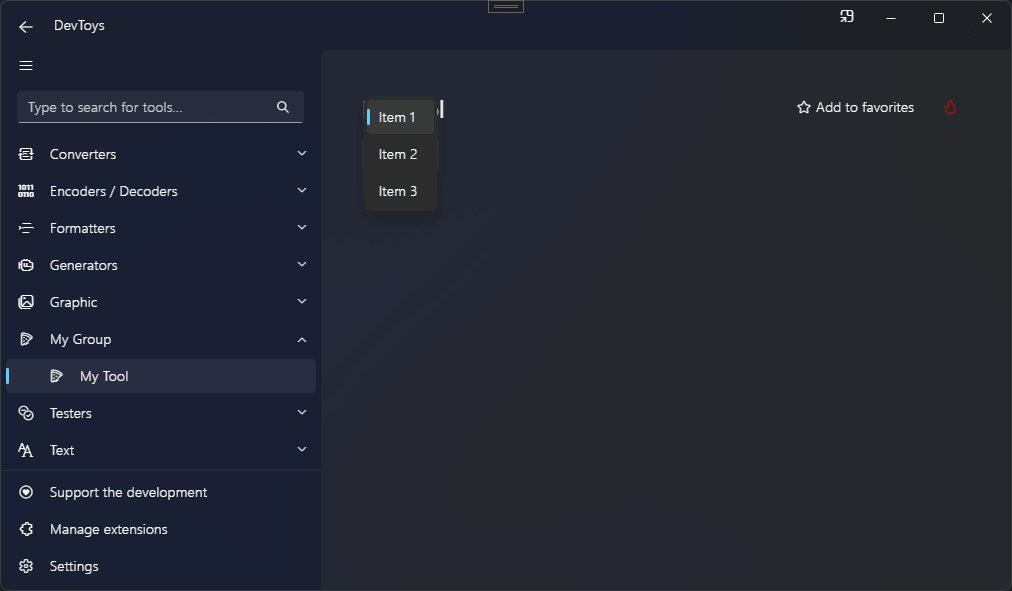 DevToys - My Tool - Select Drop Down List