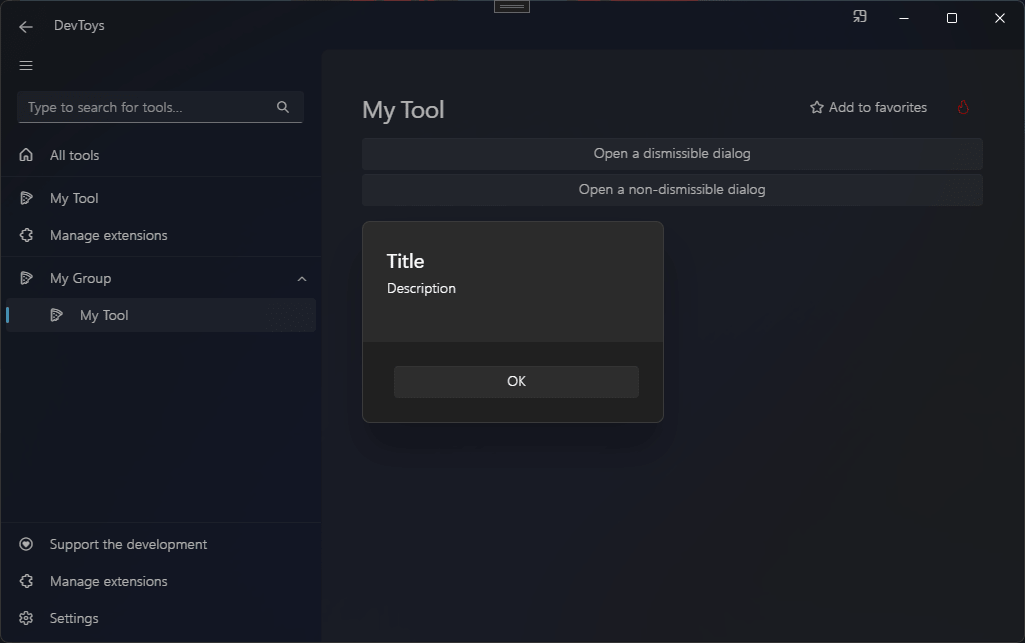 DevToys - My Tool - Modal Dialog