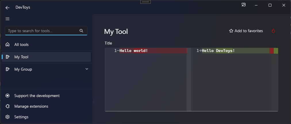 DevToys - My Tool - Diff Text Input