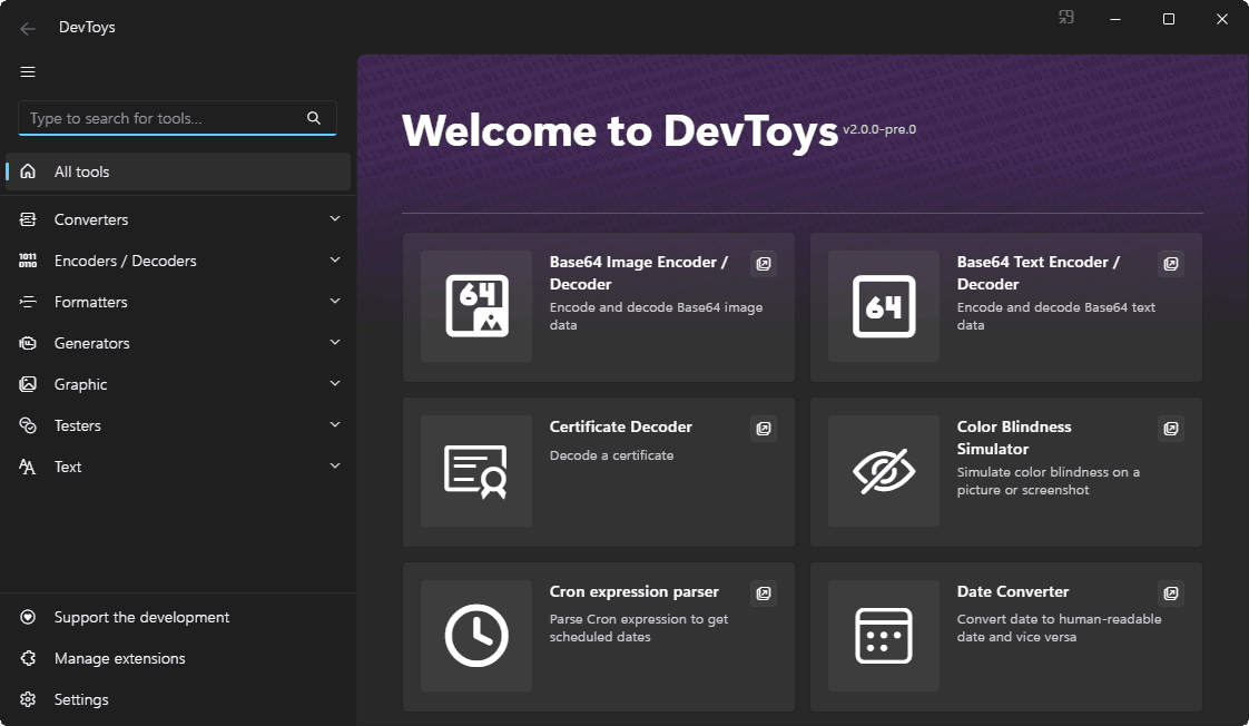 Screenshot of DevToys